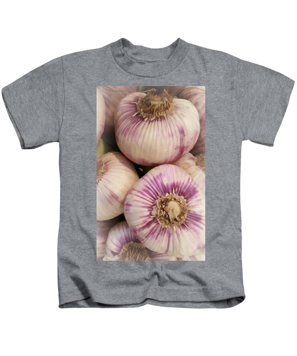 Garlic Bulbs Kids T-Shirt featuring the digital art Market Fresh Garlic Bulbs by Rebecca Herranen