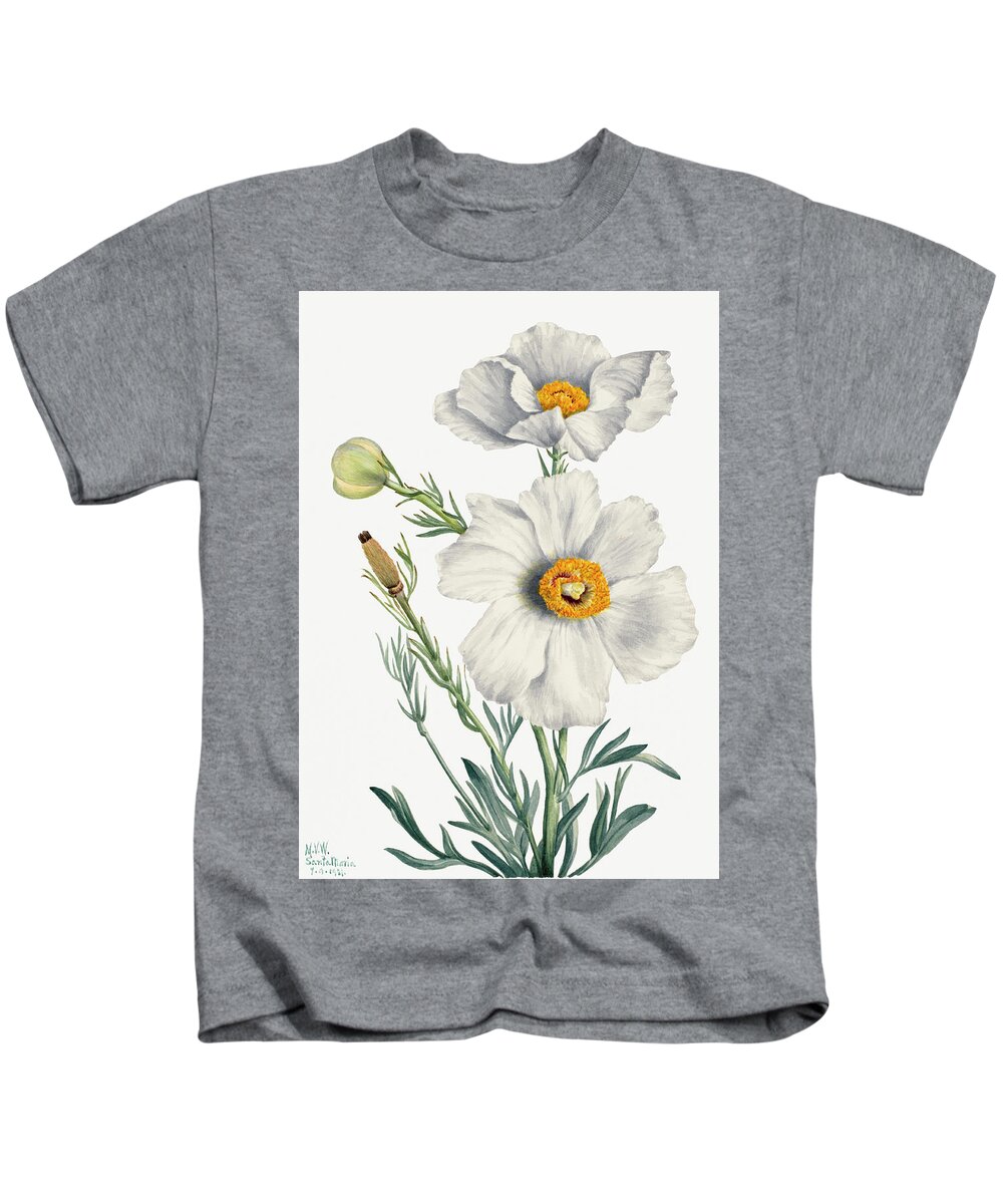 Poppy Kids T-Shirt featuring the painting Matilija Poppy by Mary Vaux Walcott by World Art Collective