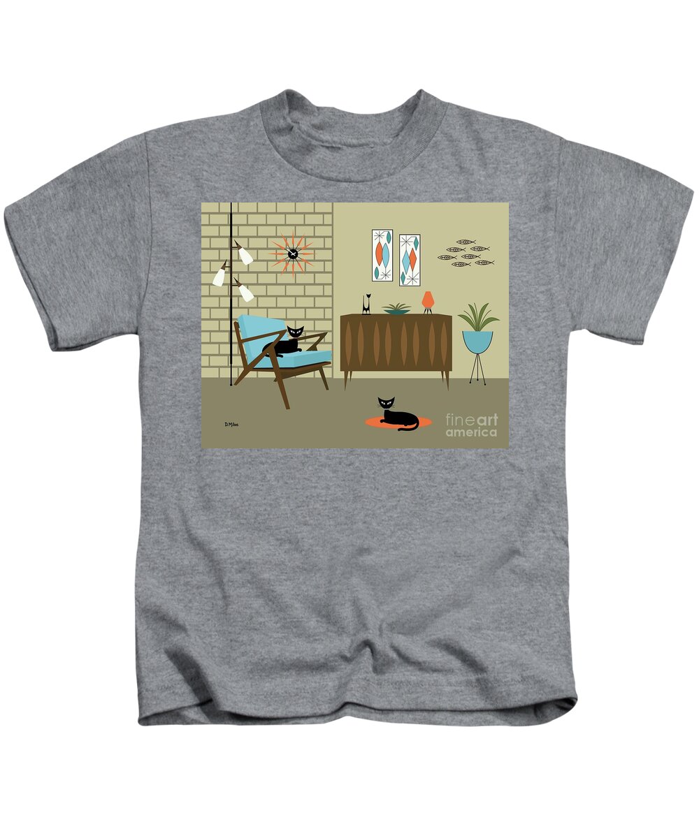 Z Chair Kids T-Shirt featuring the digital art Mid Century Blue Z Chair Room by Donna Mibus