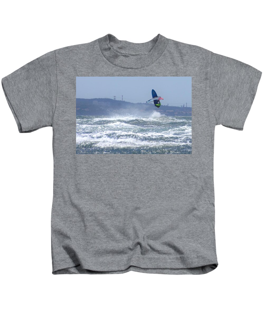 Windsurf Kids T-Shirt featuring the photograph Mistral at Le jaii, maggio 2017. by Marco Cattaruzzi