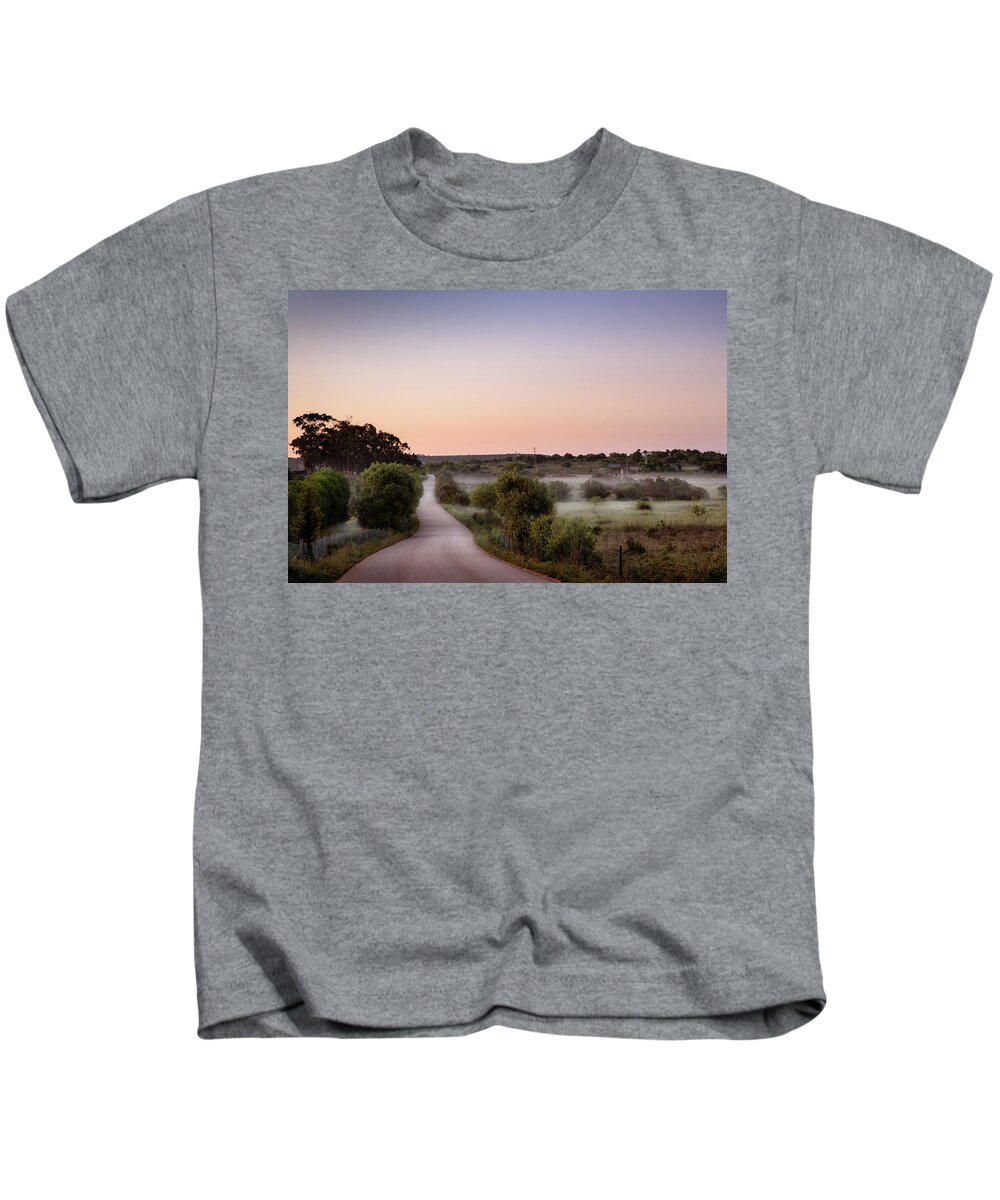 Portugal Kids T-Shirt featuring the photograph Misty morning in Portugal by Naomi Maya