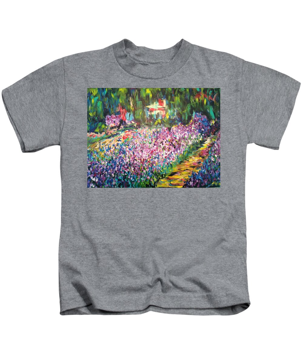 Monet Kids T-Shirt featuring the painting Monet's Iris Garden by Britt Miller