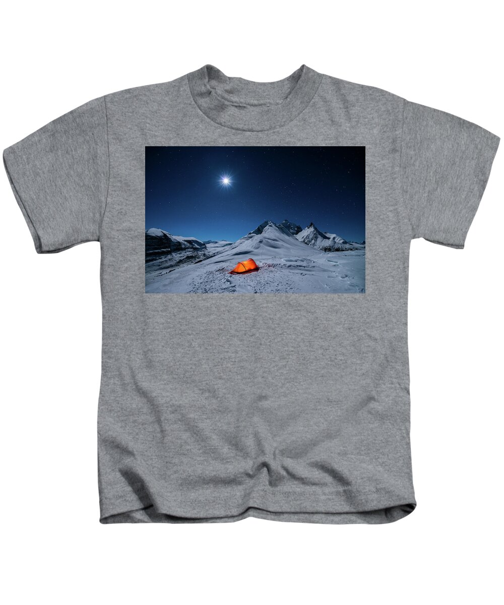 Moon Kids T-Shirt featuring the photograph Moon Light on the Mountain by Henry w Liu