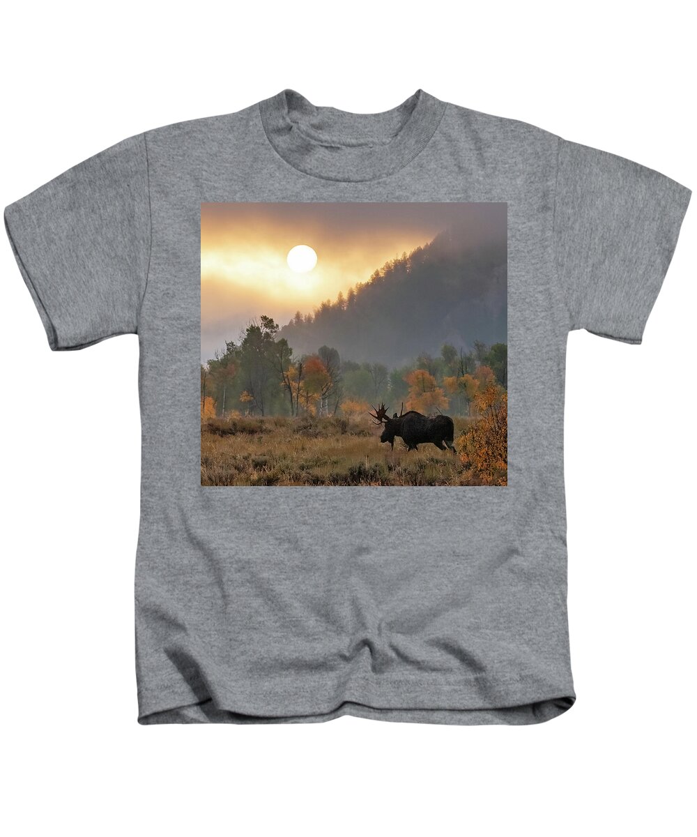 Moose Kids T-Shirt featuring the photograph Morning Moose by Max Waugh