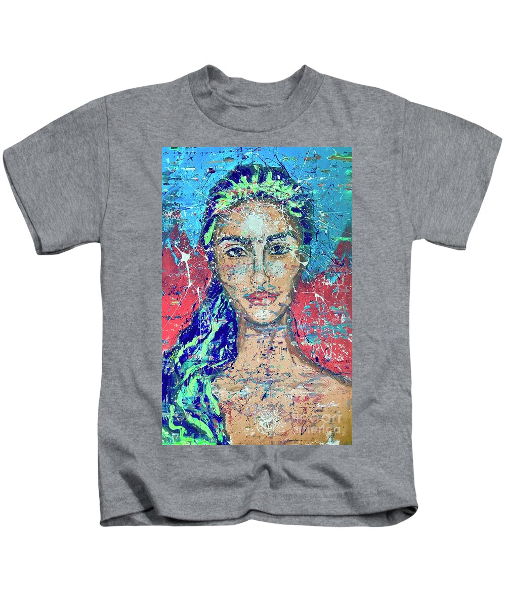 Mother Earth Kids T-Shirt featuring the painting Mother Earth, the giver and sustainer of life by Monica Elena