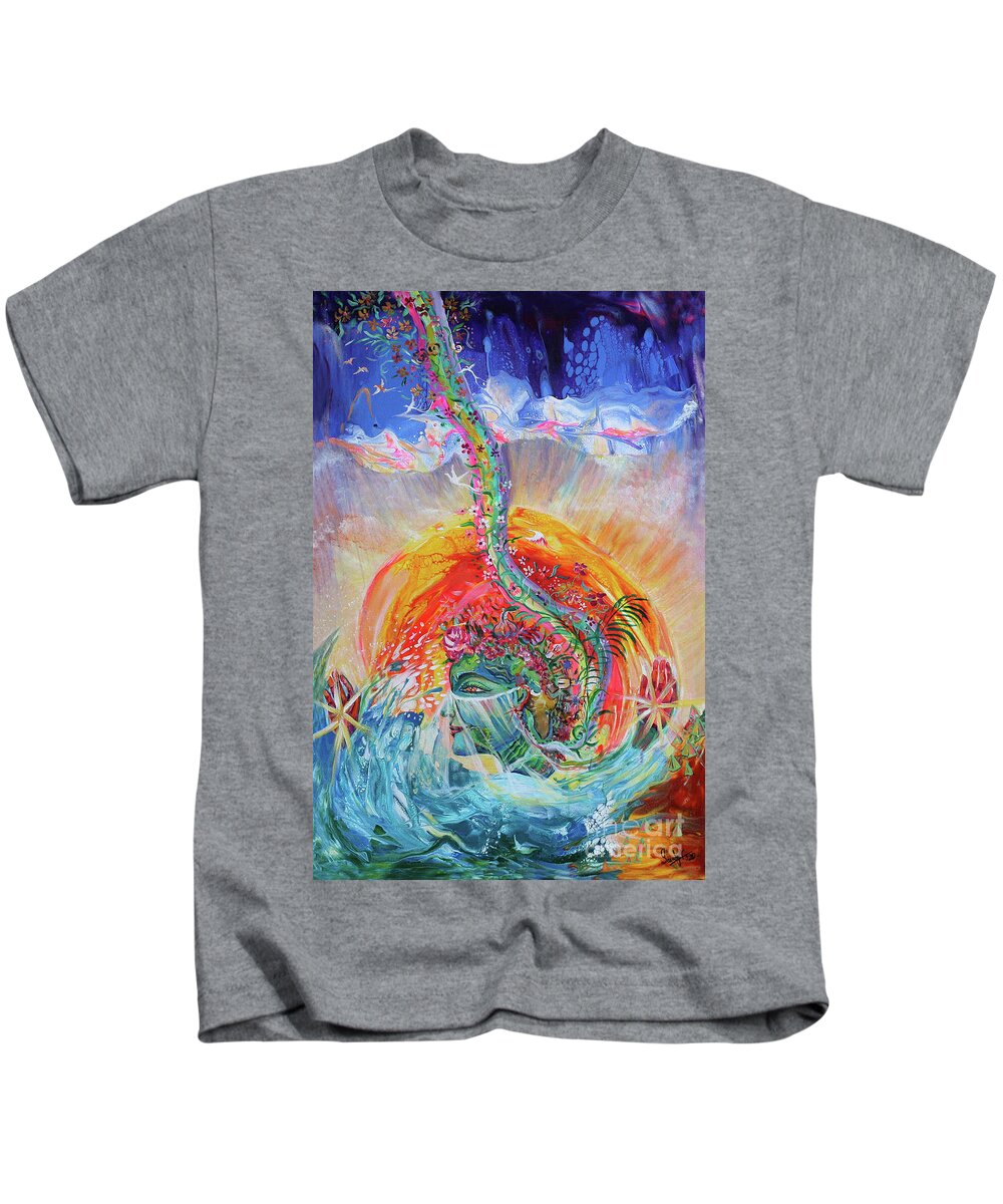 Gaia Kids T-Shirt featuring the painting Mother Earth and Corona by Sarabjit Singh