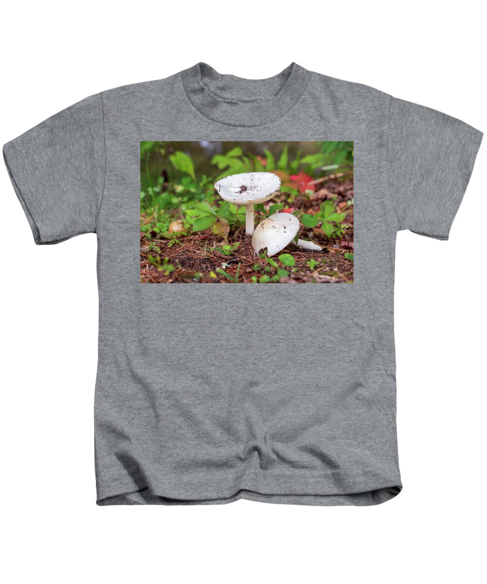 Mushroom Kids T-Shirt featuring the photograph Mushrooms in the Forest by Amelia Pearn