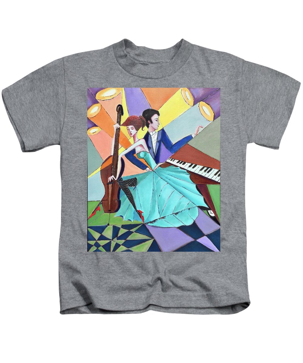 Oil Kids T-Shirt featuring the painting Music world by Lana Sylber