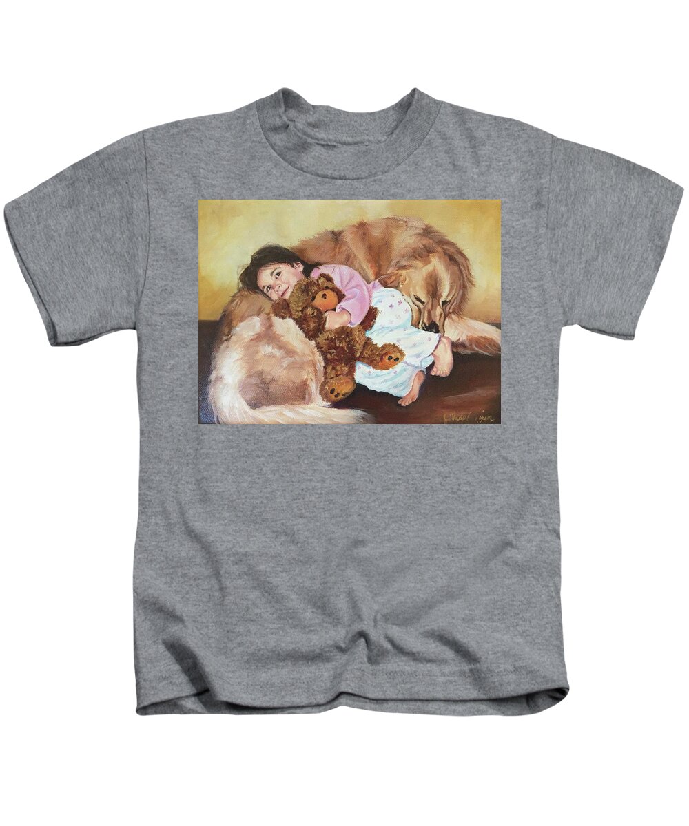 Dog Kids T-Shirt featuring the painting Nap time by Judy Rixom