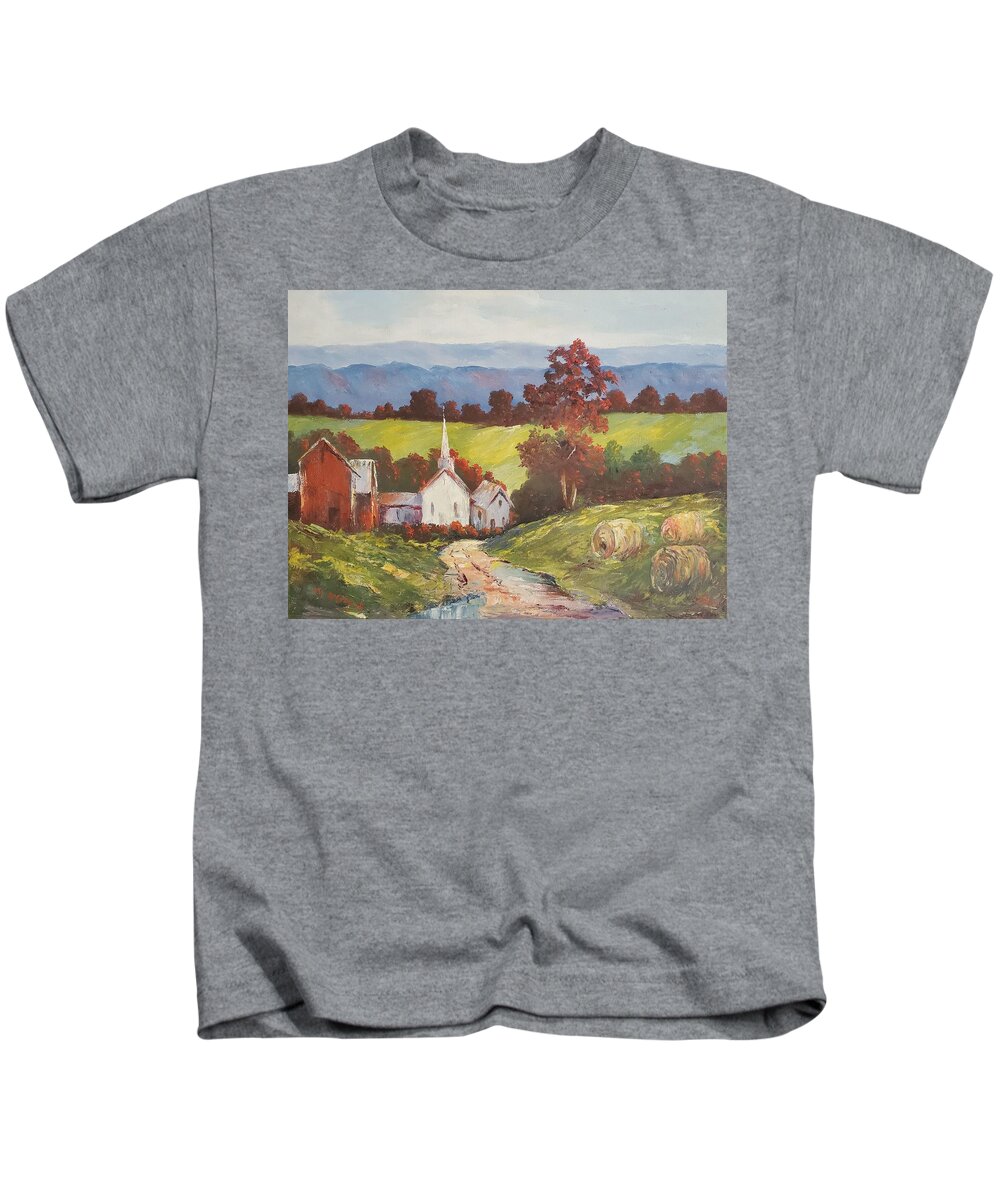 Autumn Kids T-Shirt featuring the painting New England Splendor by ML McCormick