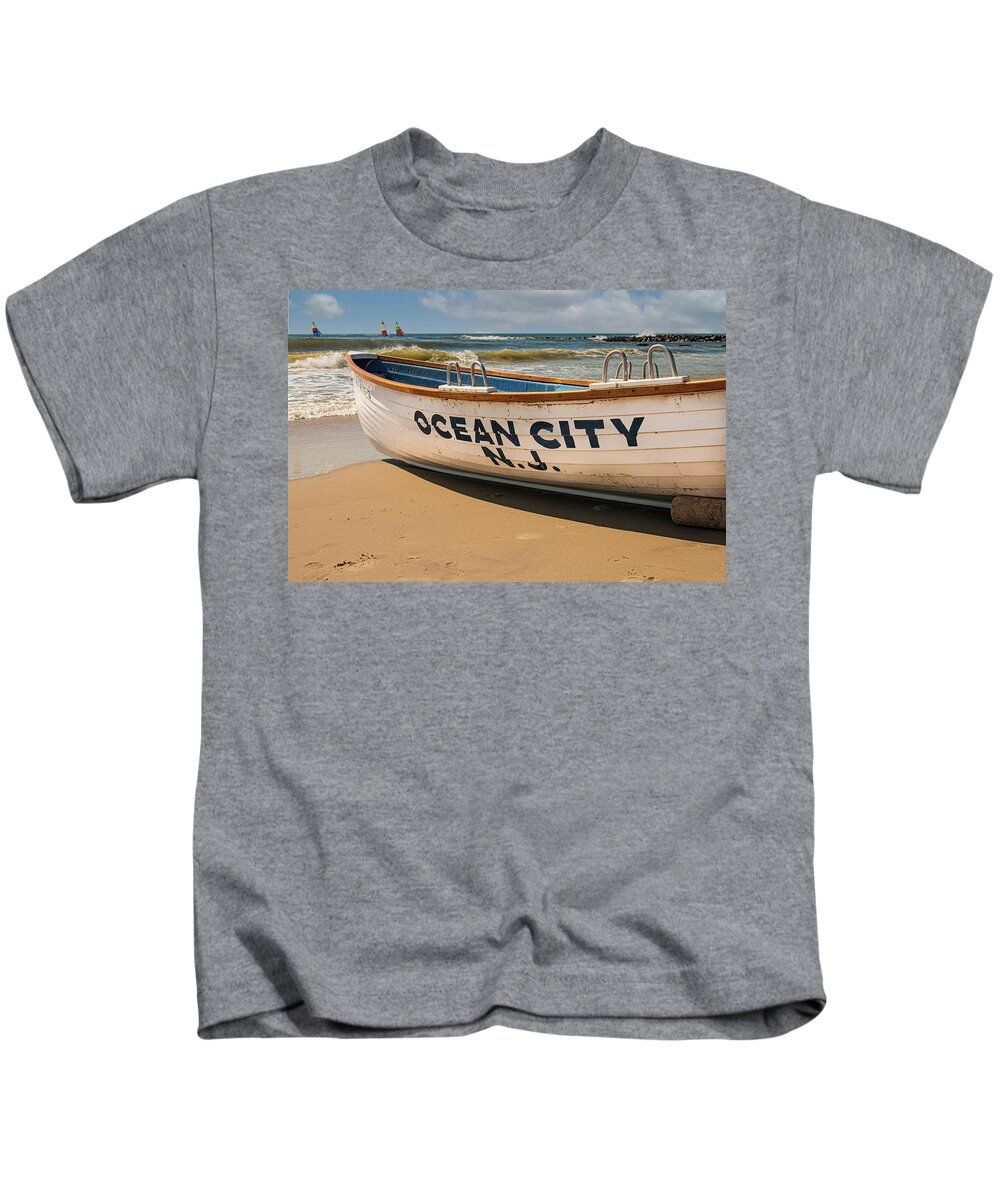 Ocean City Kids T-Shirt featuring the photograph Ocean City Life Boat Ready by Kristia Adams
