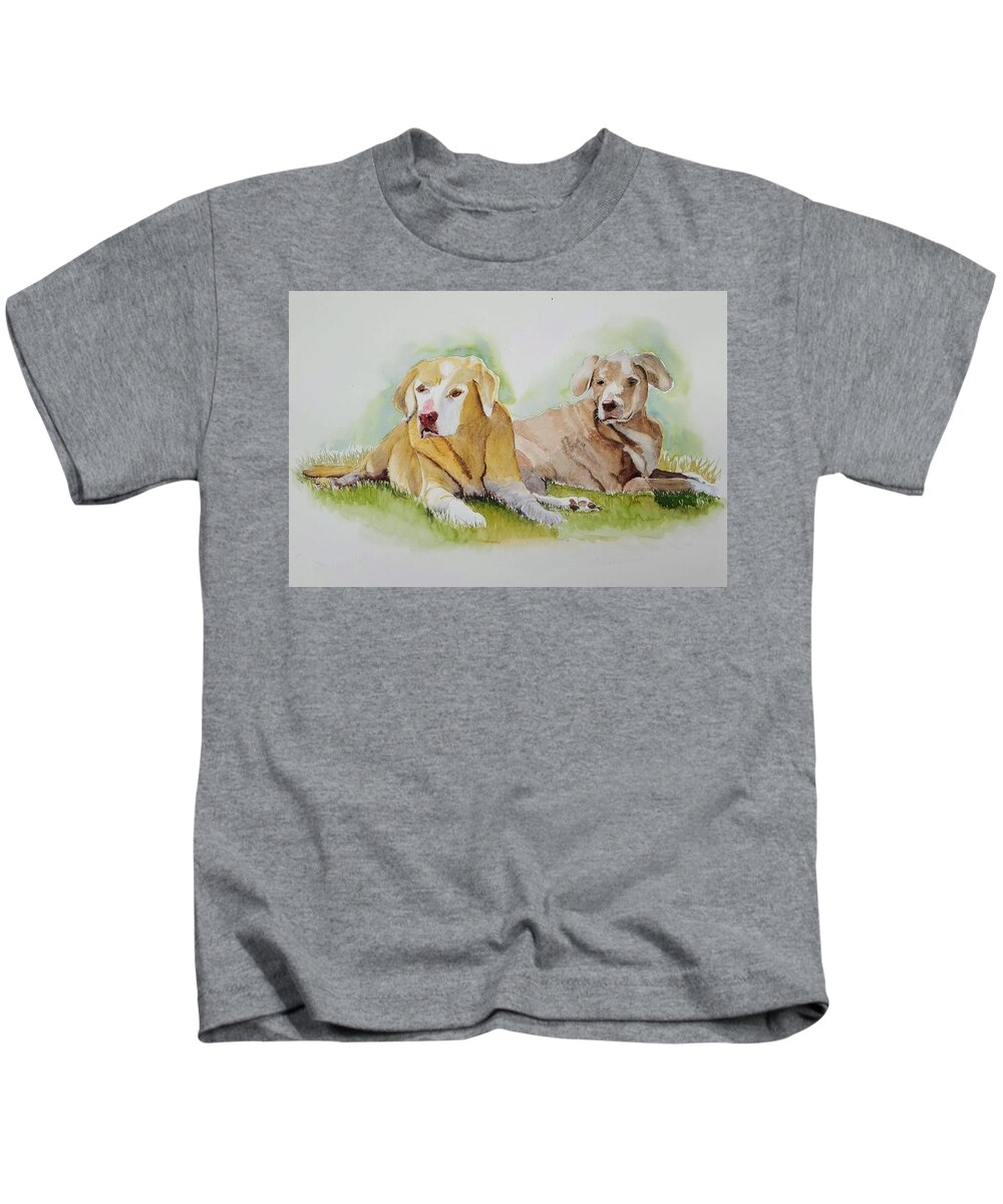 Dogs Kids T-Shirt featuring the painting Old Friends by Sandie Croft