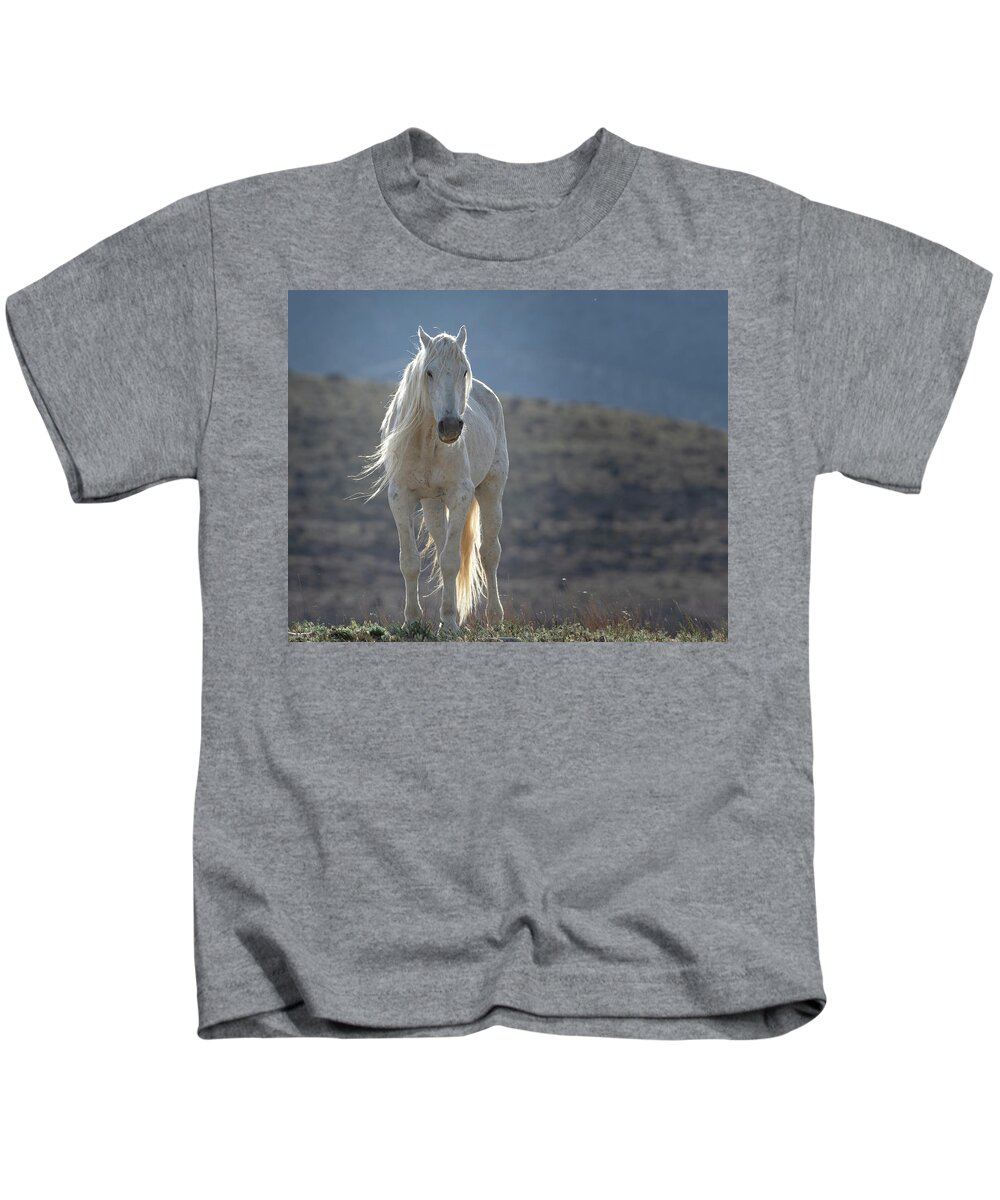 Wild Horses Kids T-Shirt featuring the photograph Old Man in the Morning by Mary Hone