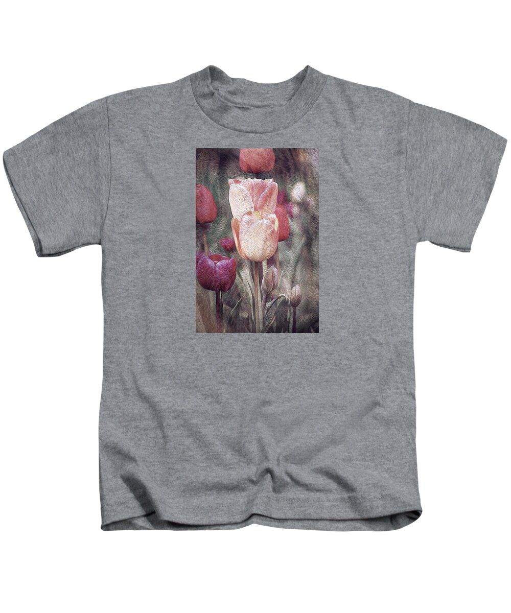 Tulips Kids T-Shirt featuring the digital art Old Tulip Oil Painting by Renette Coachman