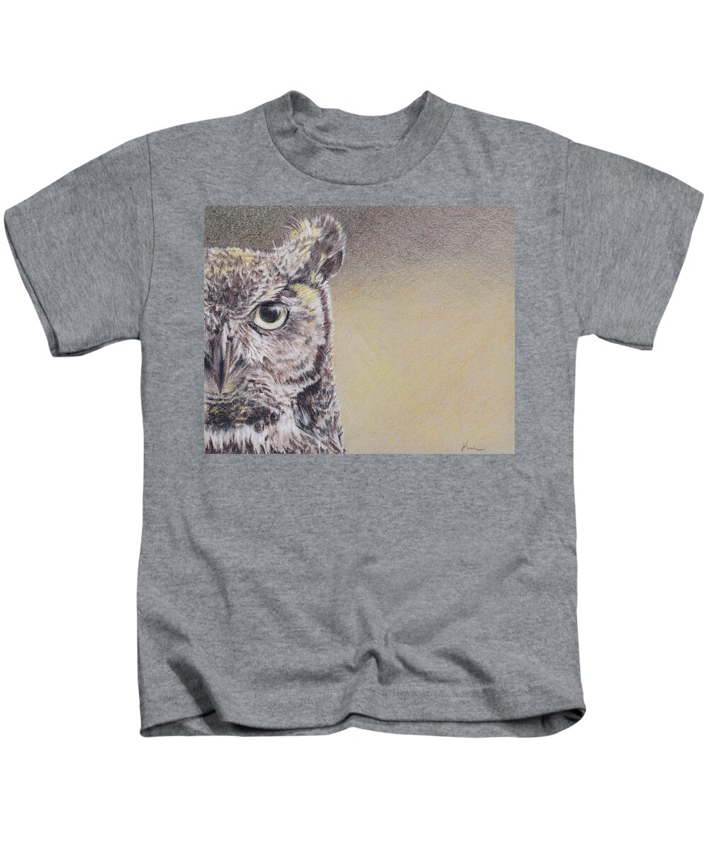 Owl Kids T-Shirt featuring the drawing Wise One by Katrina Nixon