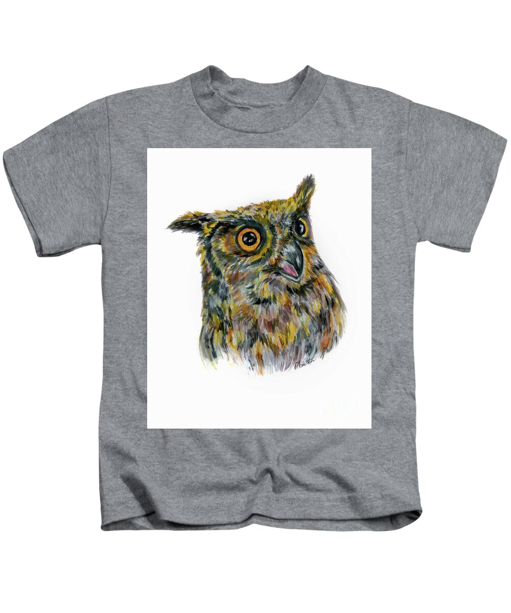 Owl Watercolor Painting Kids T-Shirt featuring the painting Owl Watercolor Portrait by Olga Hamilton