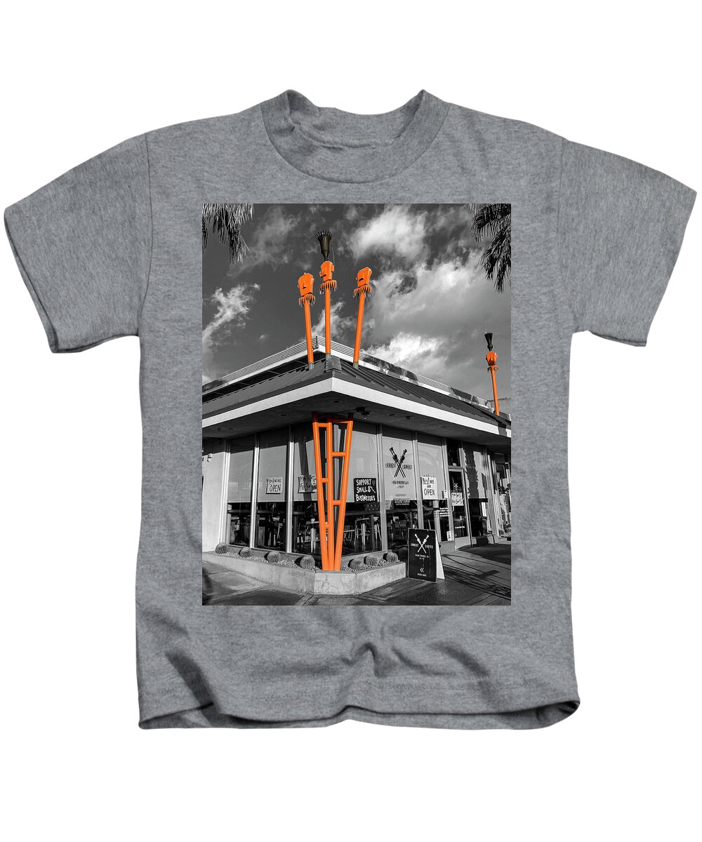 Palm Kids T-Shirt featuring the digital art Palm Springs Tiki Torches by Matthew Bamberg