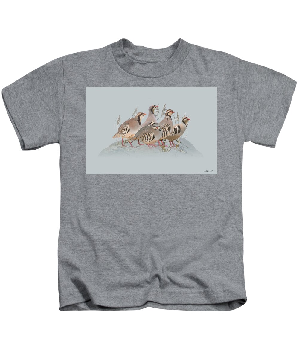Birds Kids T-Shirt featuring the digital art Partidge Covey by M Spadecaller