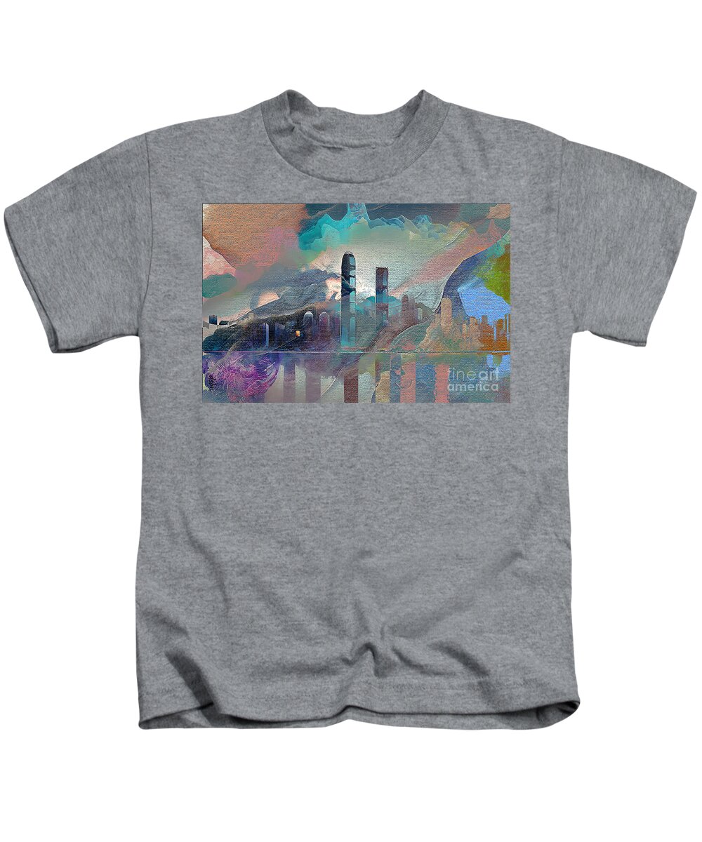 Abstract Kids T-Shirt featuring the digital art Pastel City by Deb Nakano
