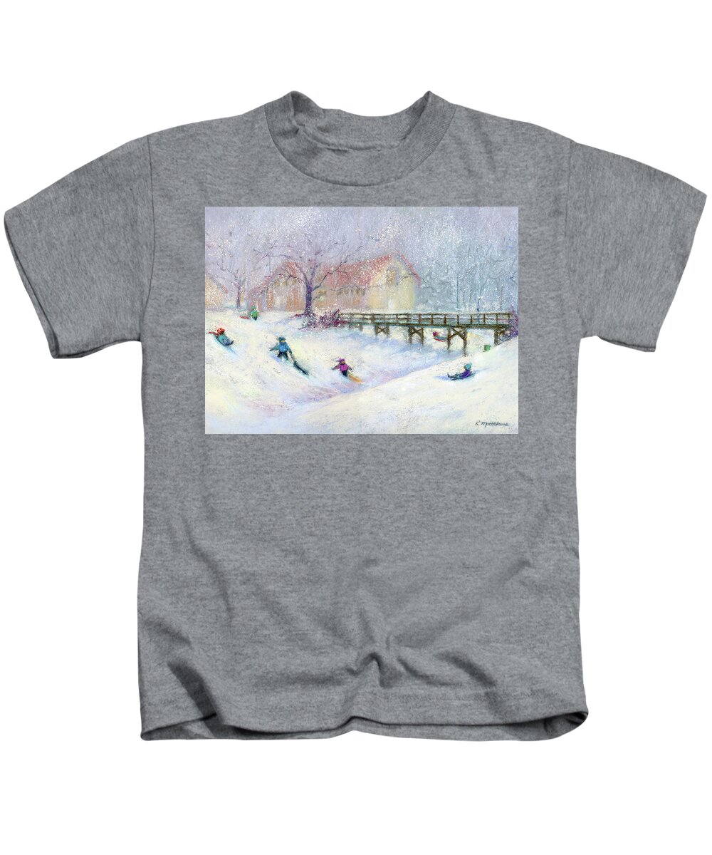 Sledding Kids T-Shirt featuring the painting Perkins Park Memories by Rebecca Matthews