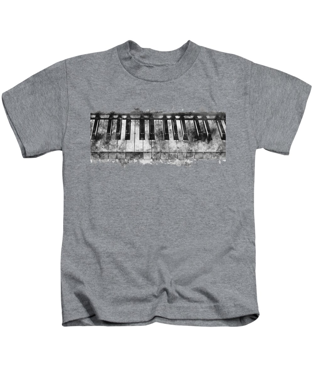 Piano Kids T-Shirt featuring the photograph Piano keyboard ink watercolor by Delphimages Photo Creations