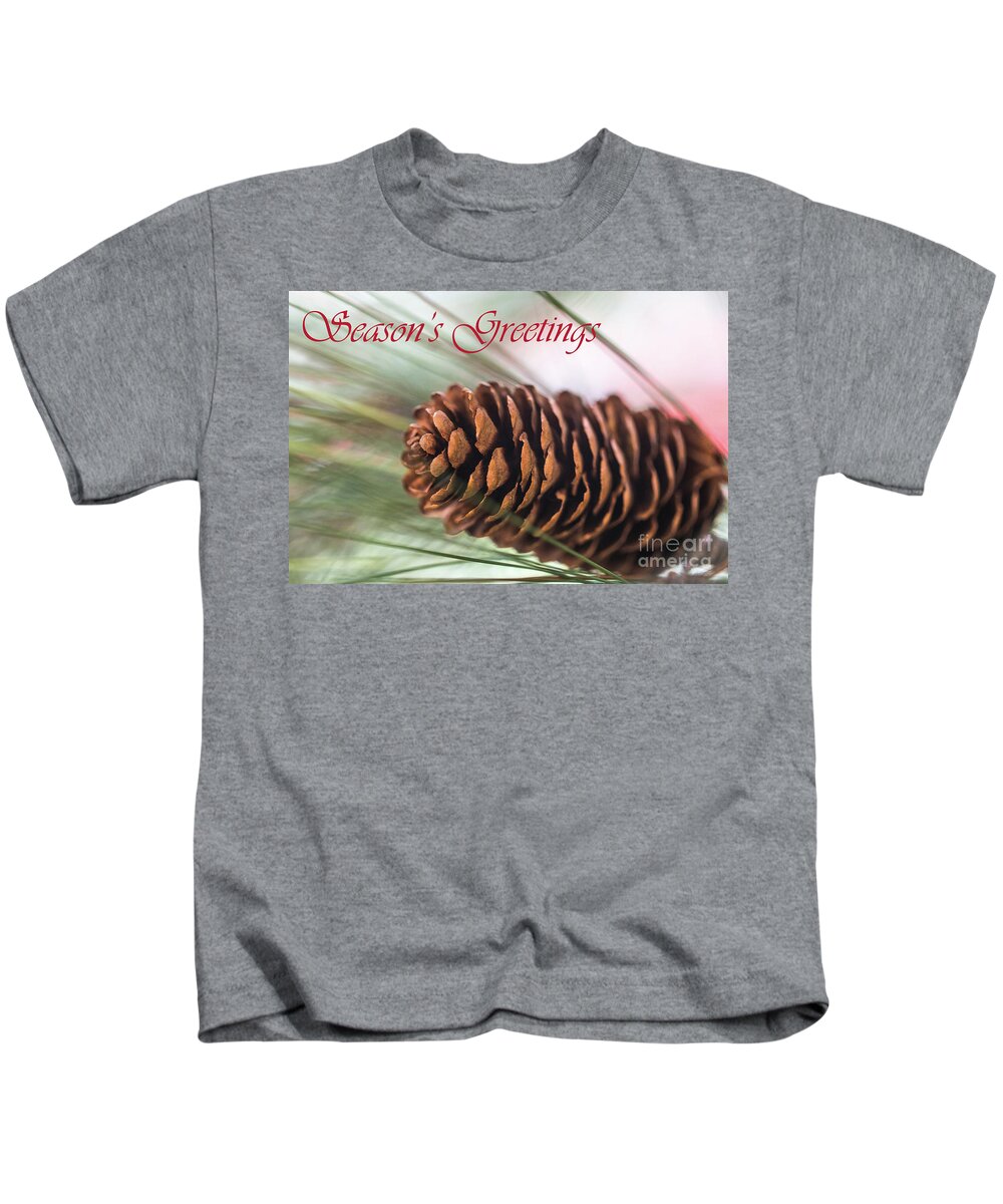 Pine Cone; Pine Tree; Greeting Card; Season's Greetings; Holiday; Christmas; Macro; Kids T-Shirt featuring the photograph Pine Cone Glow Holiday Card by Tina Uihlein