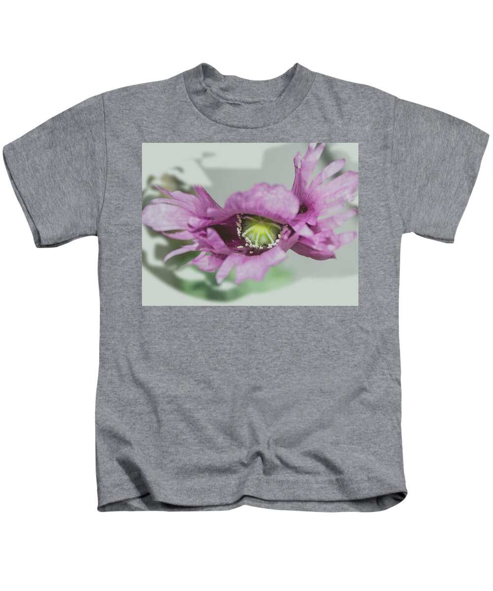 Flowers Kids T-Shirt featuring the painting Pink Flying Flower by Susan Crowell