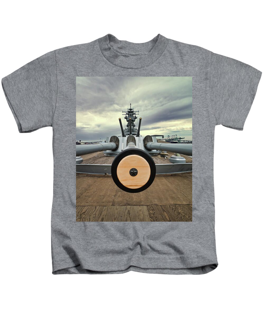 Uss Iowa Kids T-Shirt featuring the photograph Point Blank by American Landscapes
