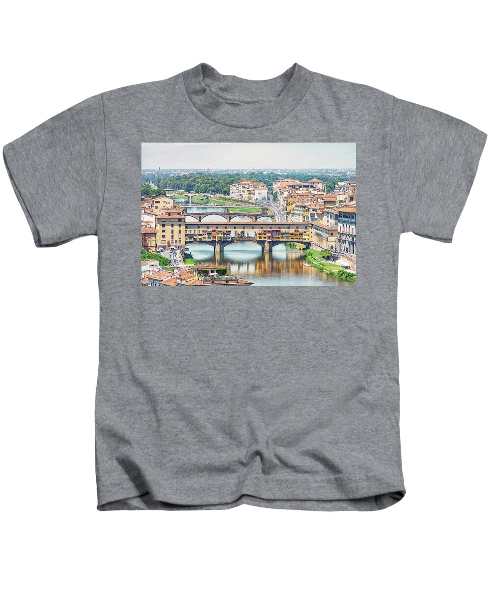 Ancient Kids T-Shirt featuring the photograph Ponte Vecchio Bridge by Manjik Pictures