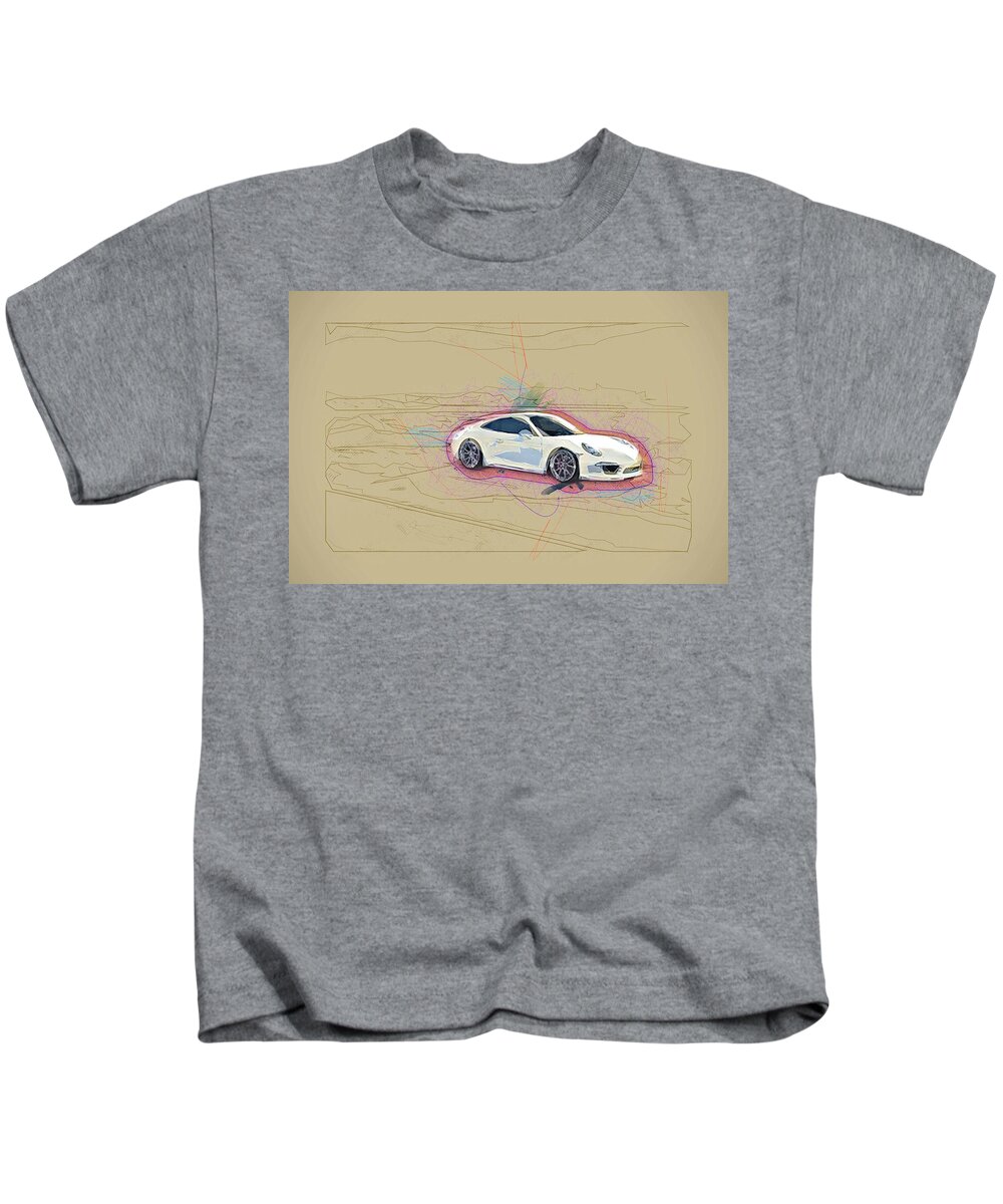  Kids T-Shirt featuring the mixed media Porsche 911 Carrera 4S Sports Coupe German Cars Vag by Ola Kunde
