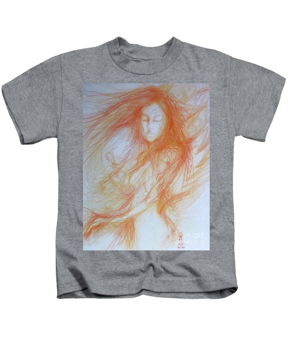 Hearts Woman Portrait Ginger Nude Kids T-Shirt featuring the drawing Portrait by Marat Essex