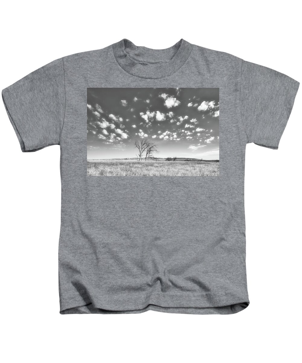 Landsape Kids T-Shirt featuring the photograph Prairie Subleties Black and White by Allan Van Gasbeck