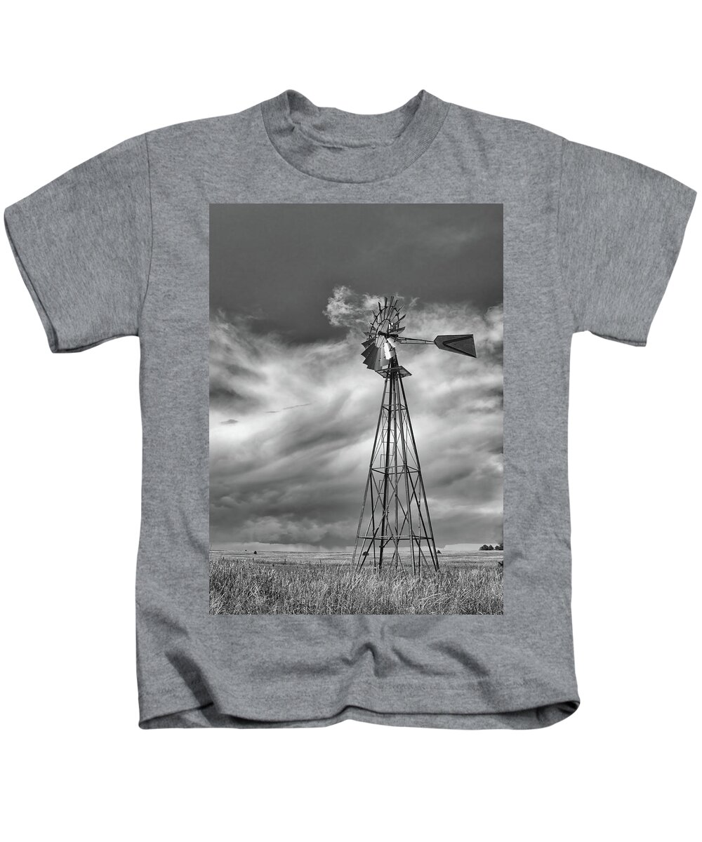 Prairie Kids T-Shirt featuring the photograph Prairie Windmill by Bob Falcone