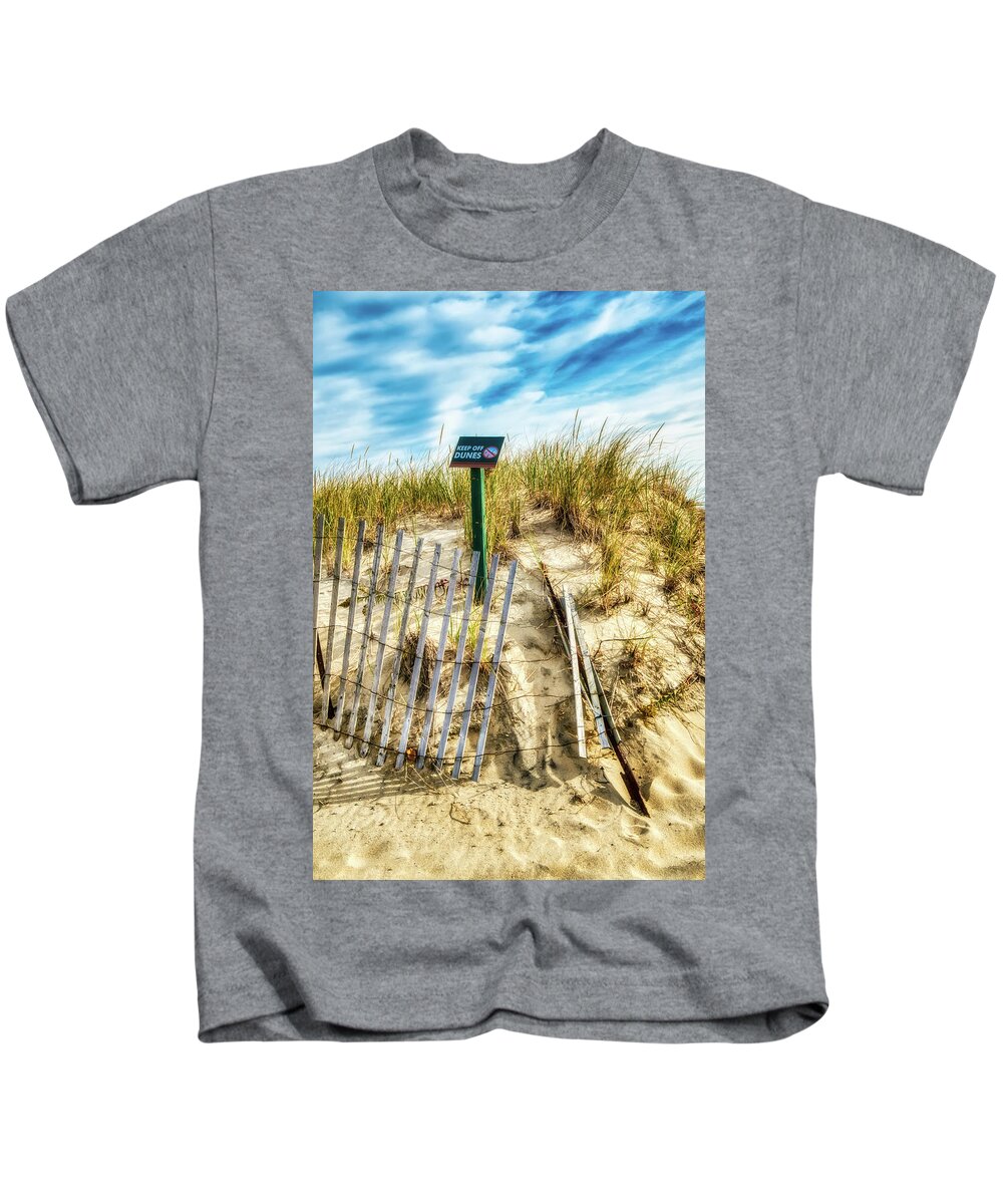 Warning Kids T-Shirt featuring the photograph Protecting The Sand Dune by Gary Slawsky