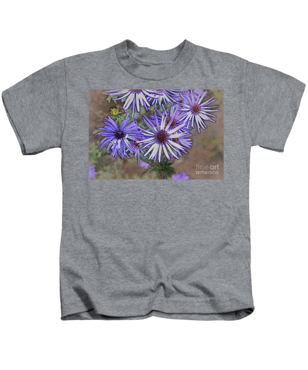 Purple Kids T-Shirt featuring the mixed media Purple Asters by Bentley Davis