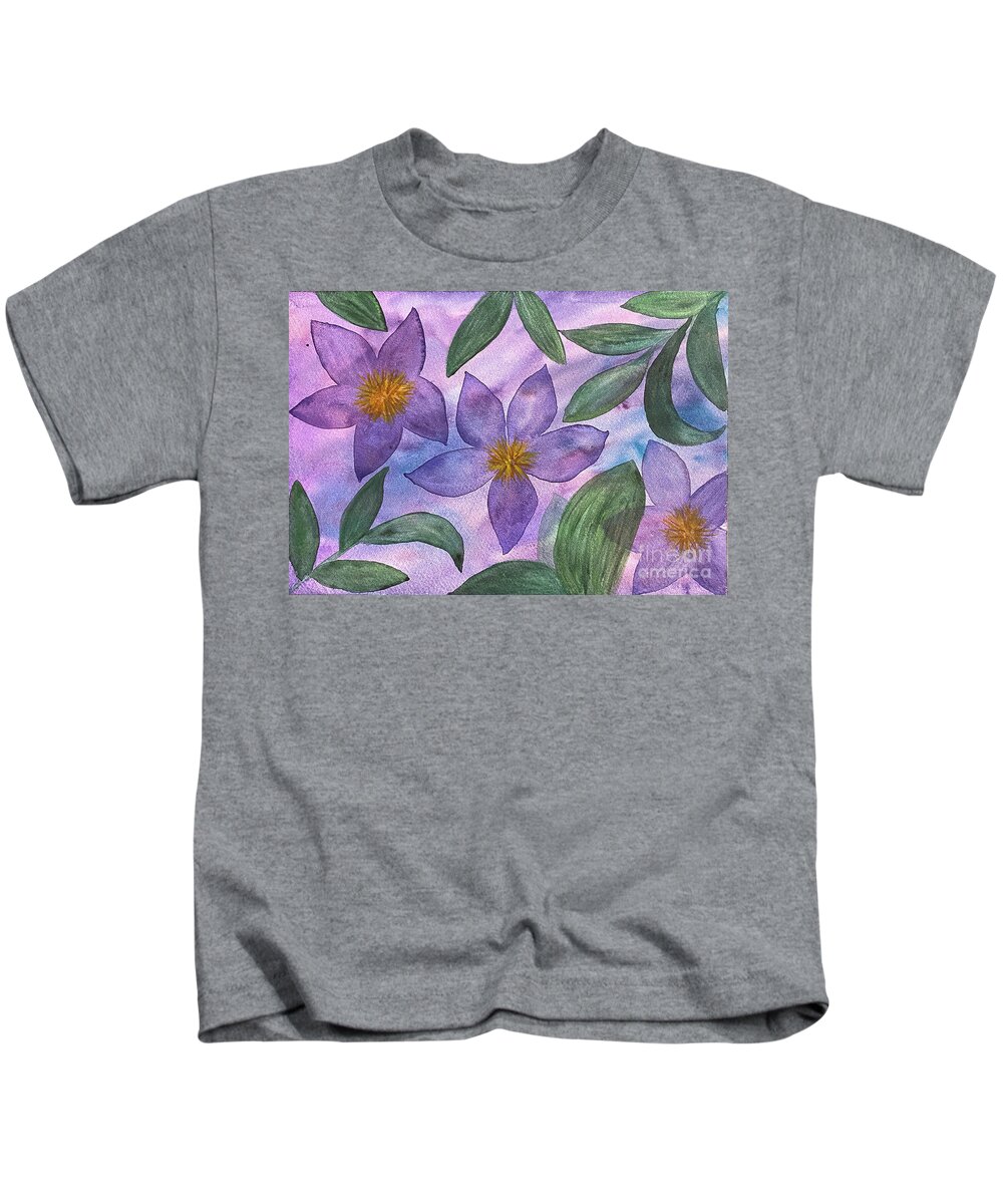 Purple Flowers Kids T-Shirt featuring the painting Purple Flowers by Lisa Neuman