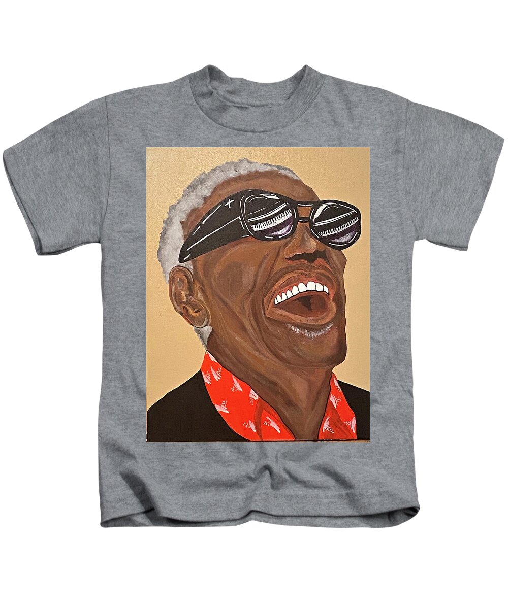  Kids T-Shirt featuring the painting Ray Charles-Reflections of Ray by Bill Manson
