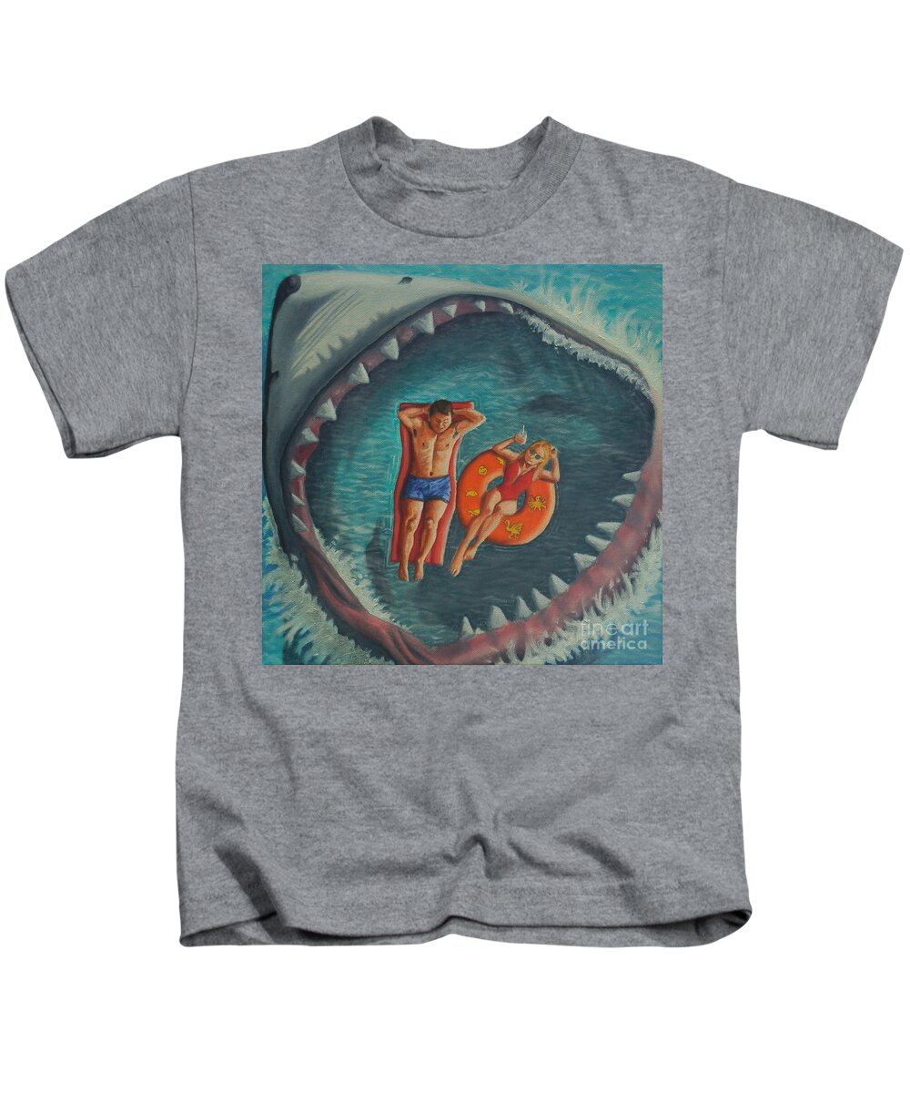 Shark Kids T-Shirt featuring the painting Relaxing at the Beach by Ken Kvamme