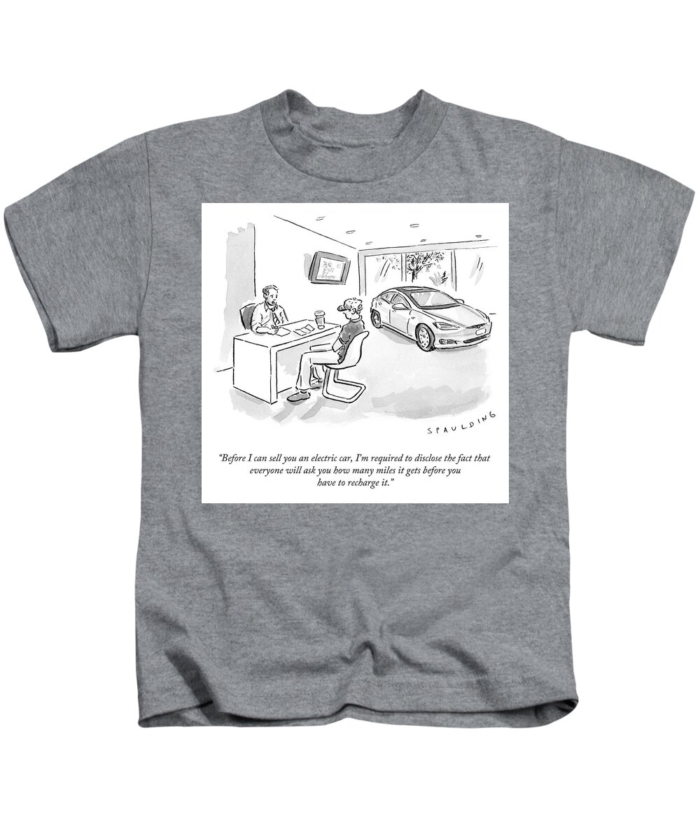 before I Can Sell You An Electric Car Kids T-Shirt featuring the drawing Required to Disclose by Trevor Spaulding