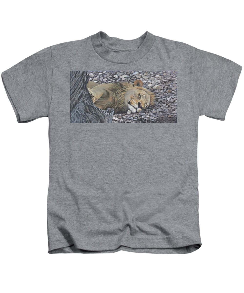 Lion Kids T-Shirt featuring the painting Resting Assured by Tammy Taylor