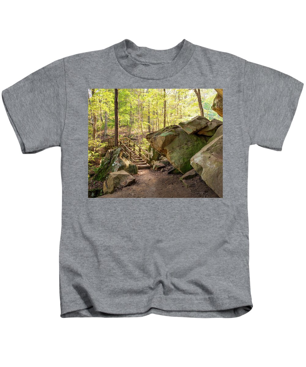 Landscape Rock Kids T-Shirt featuring the photograph Rim Rock Footbridge by Grant Twiss