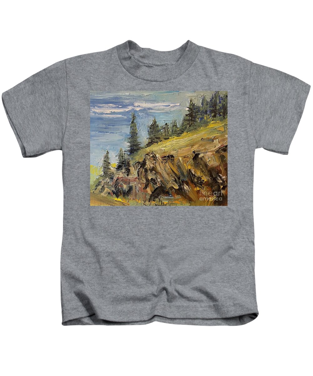 Landscape Kids T-Shirt featuring the painting Rock Cut Hwy 11 by Monika Shepherdson