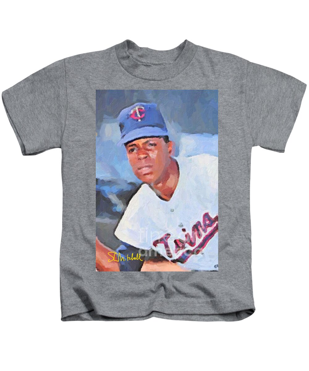 Rod Carew Kids T-Shirt featuring the painting Rod Carew by Steve Mitchell