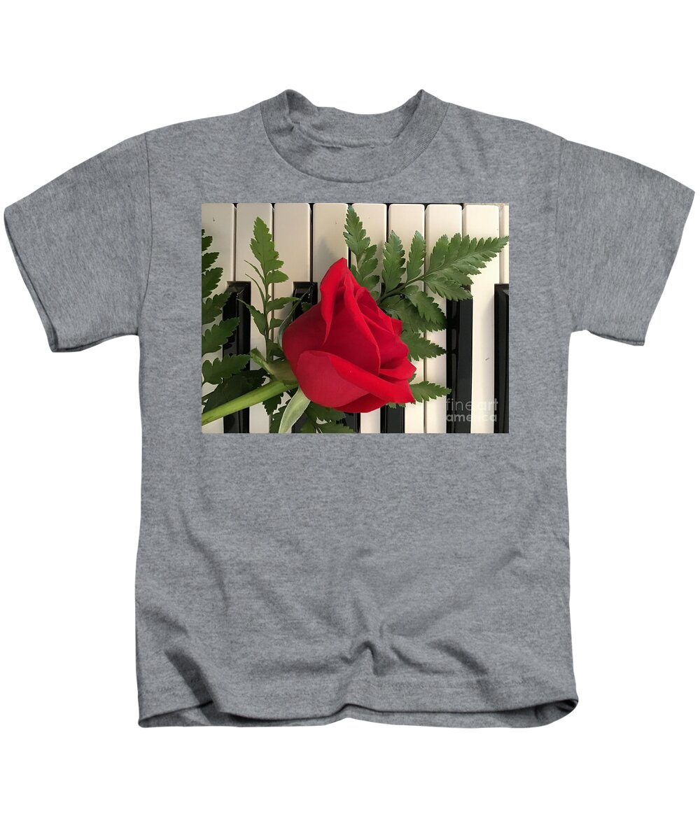 Rose Kids T-Shirt featuring the photograph Rose and Keyboard featured by Catherine Wilson