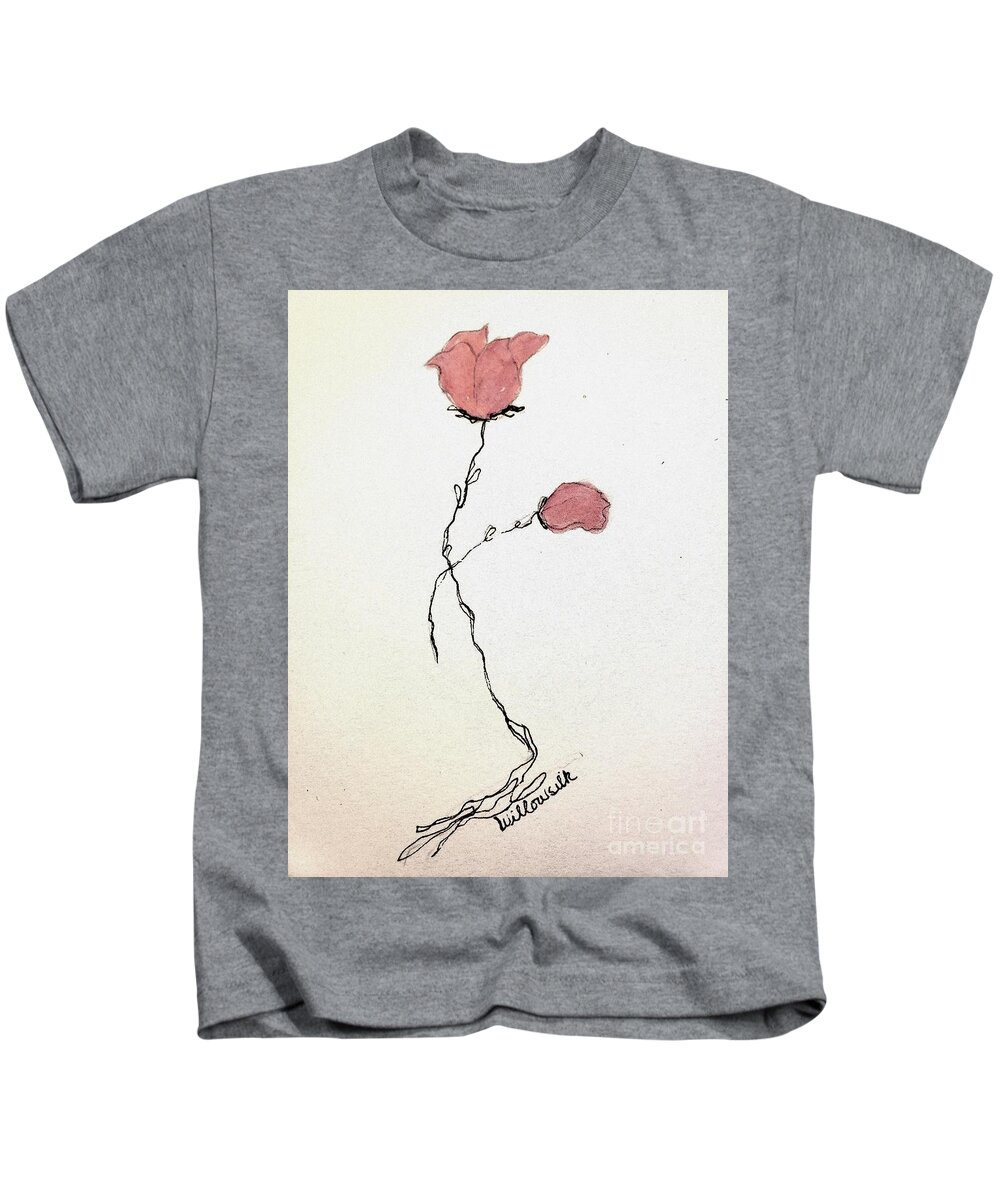 Rose Bud Kids T-Shirt featuring the painting Rose by any Other Name by Margaret Welsh Willowsilk