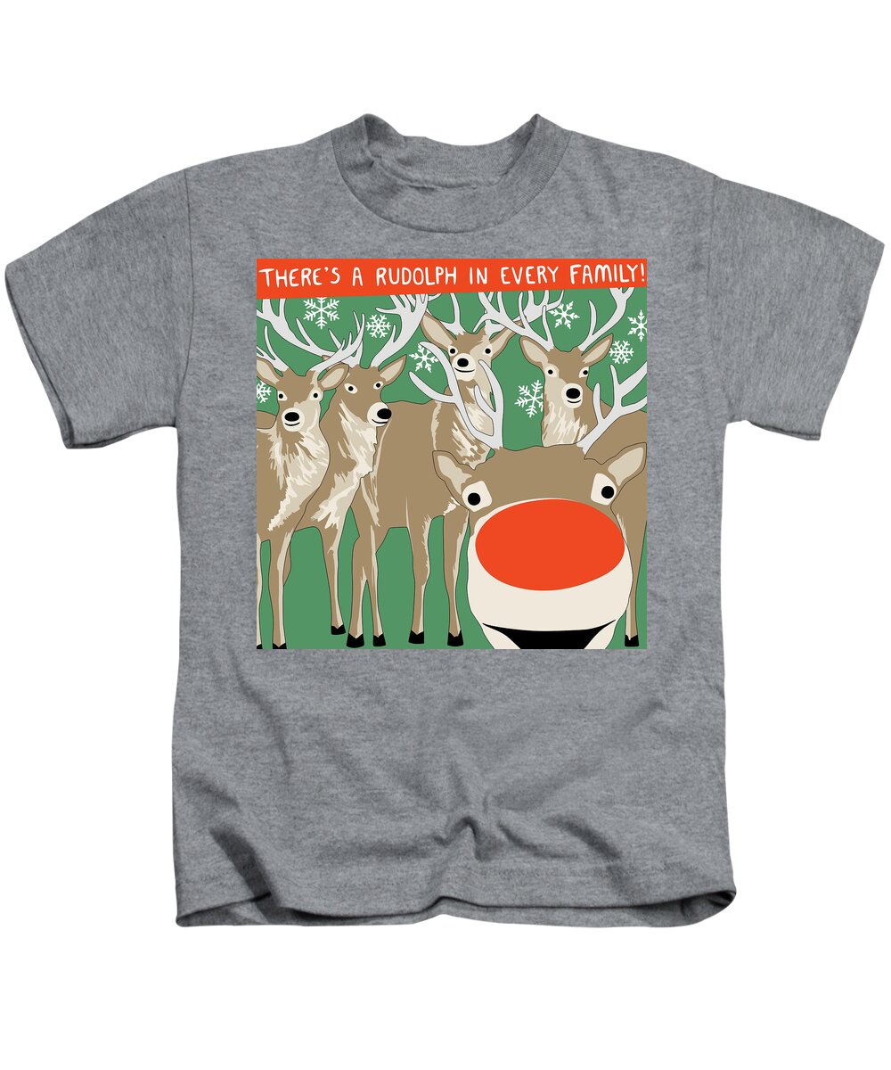 Rudolph Kids T-Shirt featuring the digital art Rudolph Photobomb I by Nikita Coulombe