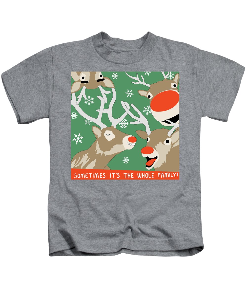 Rudolph Kids T-Shirt featuring the digital art Rudolph Photobomb II by Nikita Coulombe