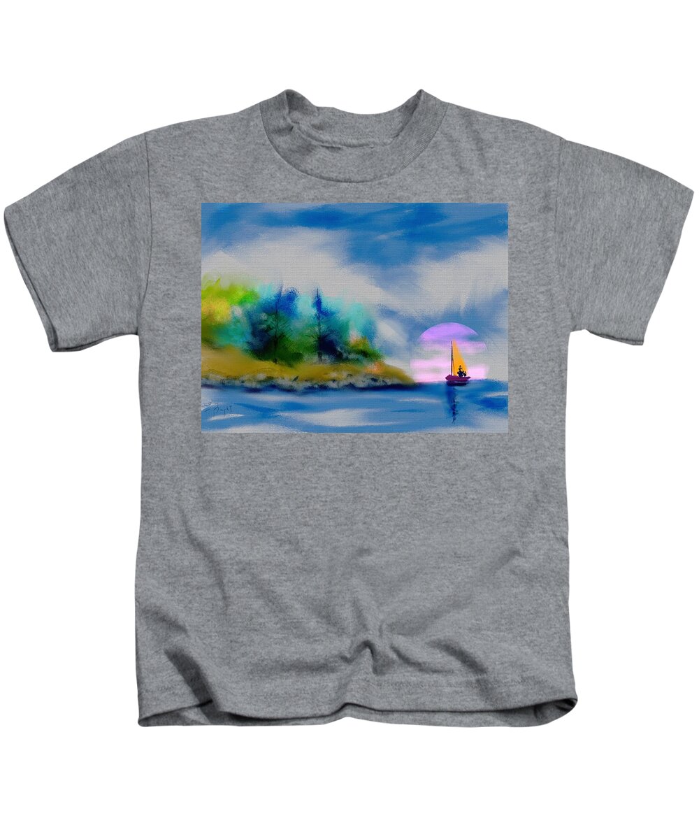Sailboat Kids T-Shirt featuring the painting Sailing Into Dusk by Frank Bright