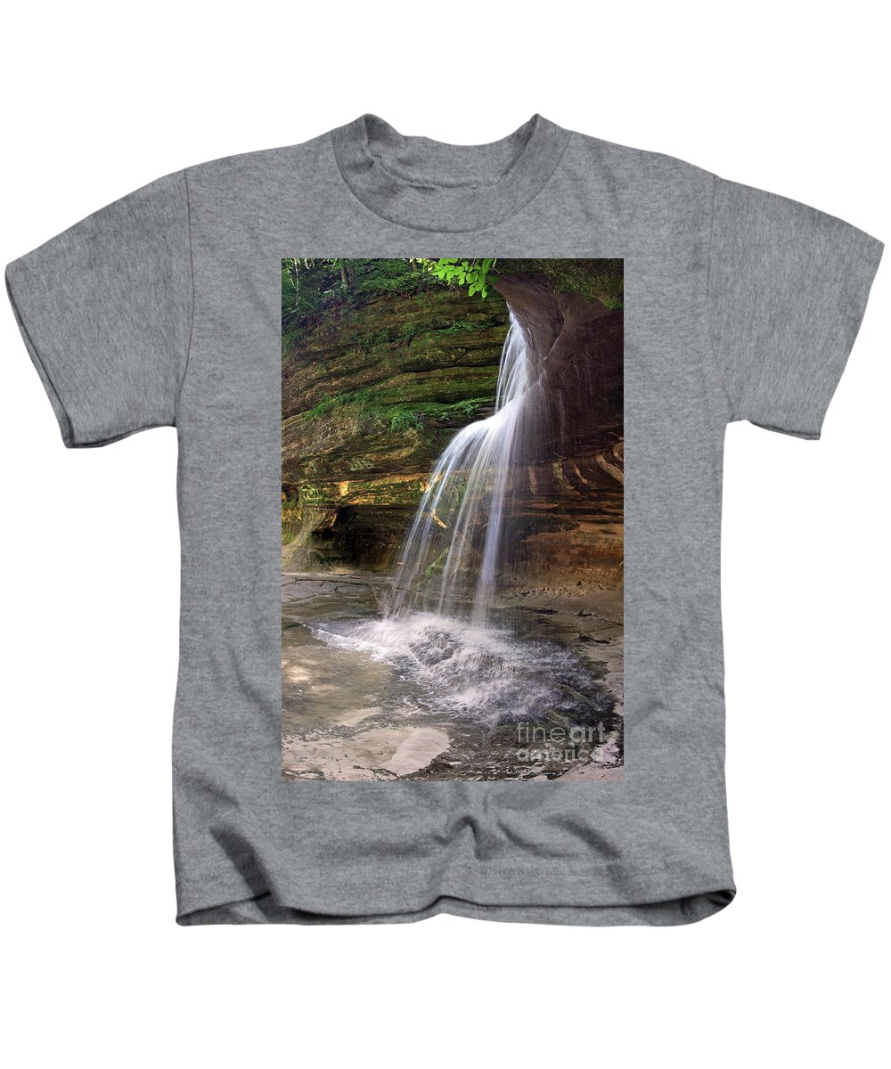 River Kids T-Shirt featuring the photograph Scenic View Under Side Waterfall La Salle Canyon Starved Rock IL by Pete Klinger