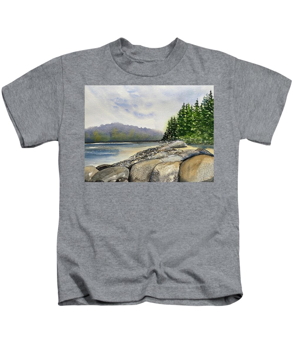Acadia National Park Kids T-Shirt featuring the painting Schoodic Rocks by Kellie Chasse